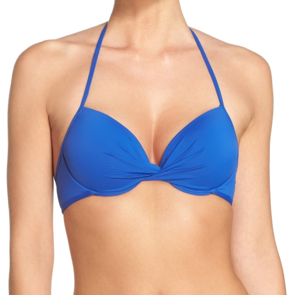 Bikini Lab Blue Twisted Strapless/ Halter Swim Top